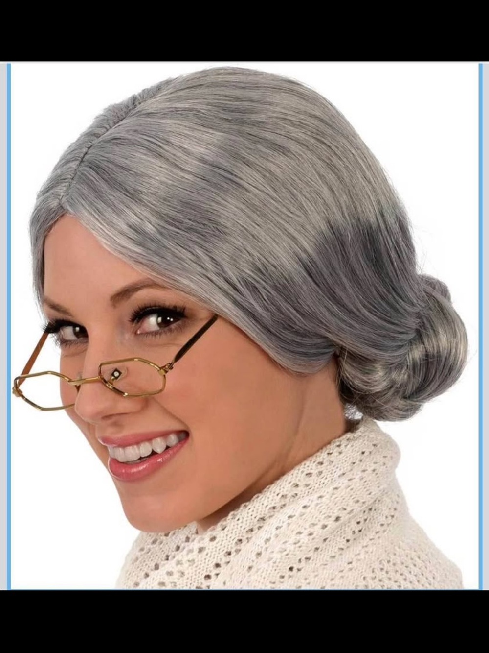 Gray Low Bun Women's Wig - Elegant Silver Style -Christmas, Mrs. Claus, old lady